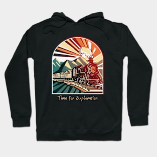 Time for Exploration: Vintage Steam Locomotive in a Scenic Landscape Hoodie